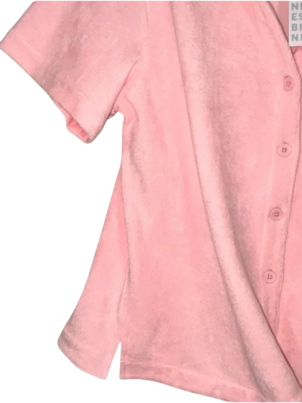 Frankies Bikinis Coco Terry Cloth Short Sleeve Swim Cover Shirt Pink M NWT